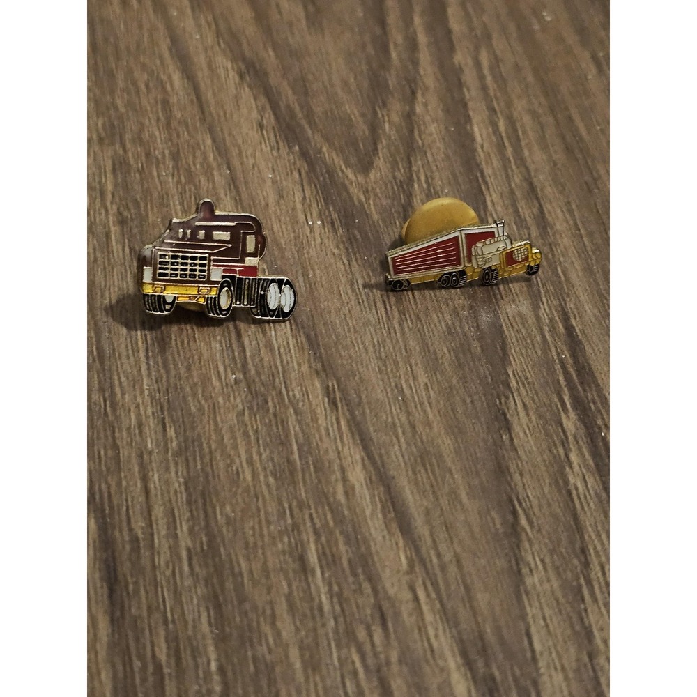 Truck Semi Tractor Trailer Enamel Lapel Pin Lot 2 Small Gold Tone Trucking Pins